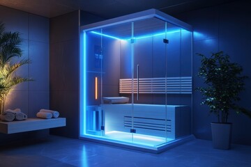 Modern sauna design with glowing lights in a sleek interior space