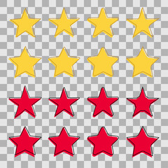 A set of yellow and red stars with an offset outline. Vector illustration on a transparent background for your design.