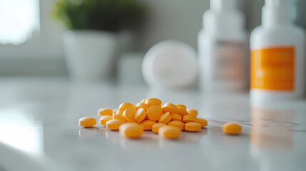 Orange Immunity Pills Scattered on the Bathroom Counter