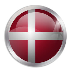 Denmark flag - glossy circle button displays a colorful flag representing a country cultural identity and heritage. The essence of national pride and unity.