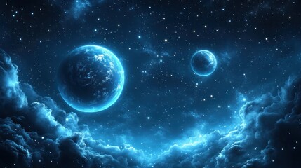 Fototapeta premium Captivating Cosmic Dreamscape with Glowing Planets and Swirling Nebulae in a Starry Night Sky Otherworldly Interstellar Landscape with Mysterious Celestial Phenomenon