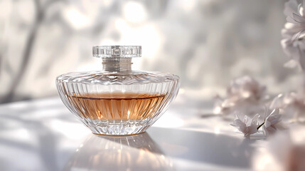 Luxurious Perfume Bottle Styled on Pure White Backdrop