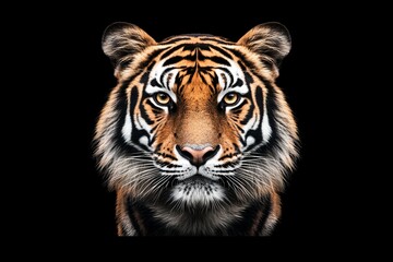 Fototapeta premium Angry tiger, a Sumatran tiger (Panthera tigris sumatrae), is a beautiful animal, and here is its portrait
