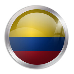 Colombia flag - glossy circle button displays a colorful flag representing a country cultural identity and heritage. The essence of national pride and unity.