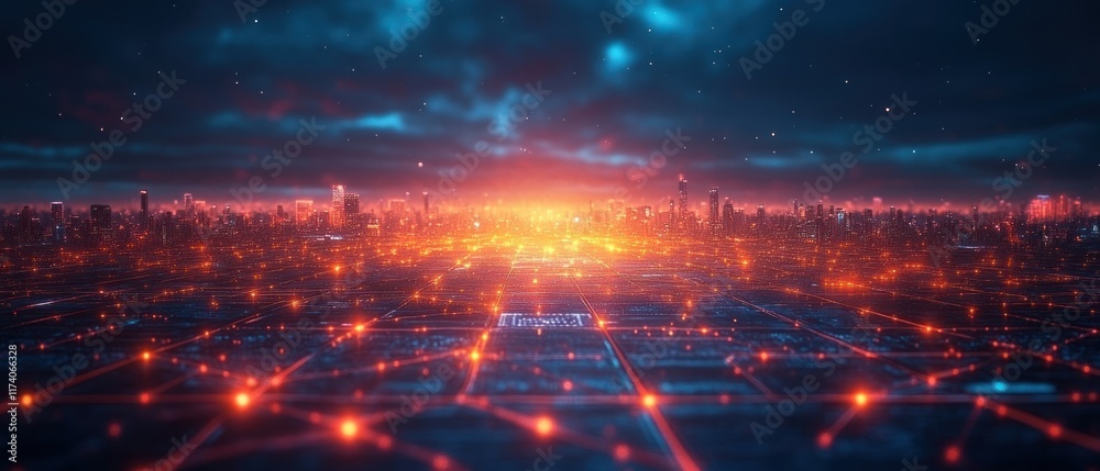 Poster Digital Microchip Circuit Board with Customer Interaction Icons Representing Customer Relationships and Management
