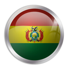 Obraz premium Bolivia flag - glossy circle button displays a colorful flag representing a country cultural identity and heritage. The essence of national pride and unity.