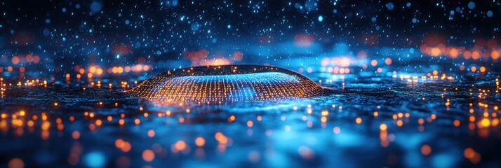 Digital Blue Water Drop Icon with Binary Code for Artificial Intelligence in Water Resource Management and Environmental Monitoring