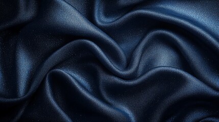 Fototapeta premium Luxurious dark blue silk fabric with elegant folds and soft texture.