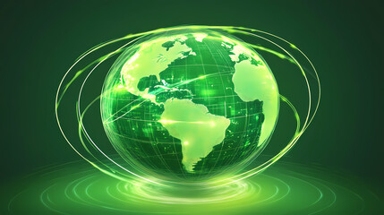 Abstract green globe with glowing lines representing global communication. Earthbound. Illustration