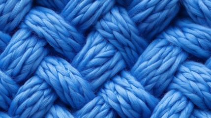 Textured blue braided rope, close-up view, vibrant color, intricate design