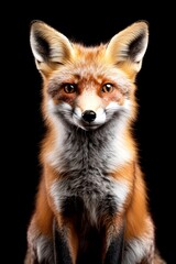 Fototapeta premium A close-up view of a red fox, the wild animal is isolated on a black background