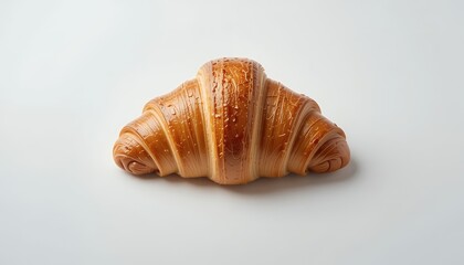 Golden Buttery Croissant: Flaky Layers of Delicious Pastry, Isolated Against a White Background, Perfect for Breakfast or a Sweet Treat
