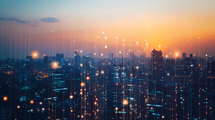 Urban Skyline Silhouette with Overlapping Buildings at Dusk