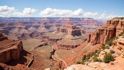 Grand Canyon landscape showcasing arid beauty at midday, nature's wonder