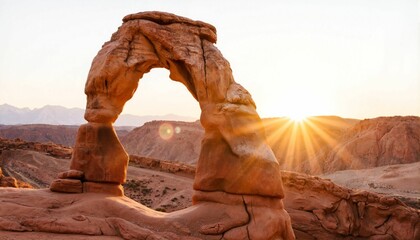 Delicate arch formation at sunset in national park, natural beauty