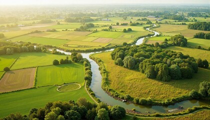 Fototapeta premium Aerial view of fertile river delta with lush greenery, natural beauty