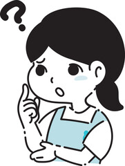 疑問を持つエプロン姿の女性のイラスト