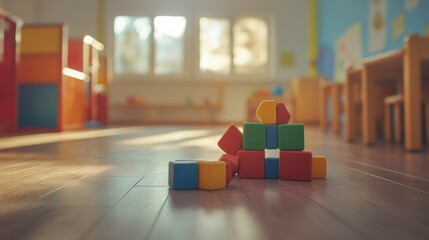 Playful Classroom with Colorful Building Blocks