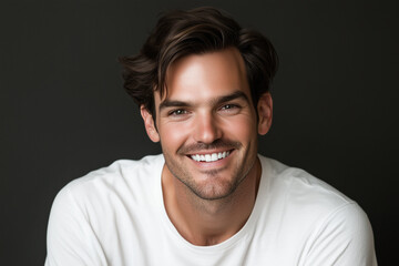 Obraz premium Smiling handsome man. Generative Ai.