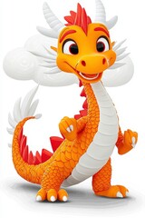 Fototapeta premium Adorable Orange Dragon Cartoon Character Illustration