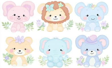 Animal wildlife watercolor painting, modern illustration, isolated cartoon