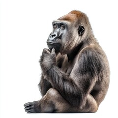 Obraz premium A large gorilla sitting in front of a plain PNG background