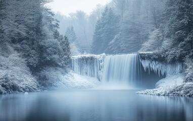 Frozen Waterfall Winter Wonderland: A Serene Snowy Landscape
