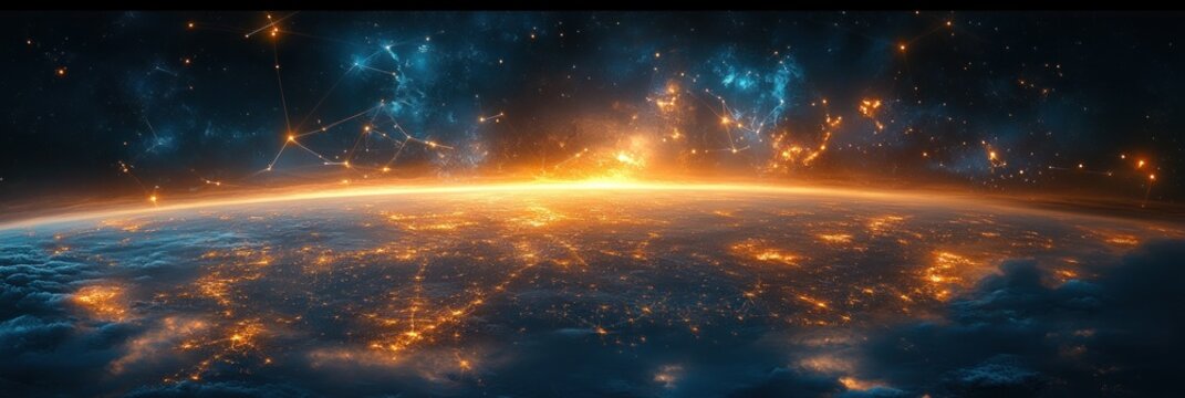 Futuristic Digital Cityscape with Holographic Globe Global Networks and Virtual Reality Visualizations