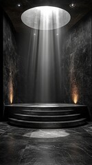 Obraz premium Dark Marble Room Circular Staircase Light Beams