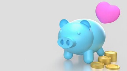 The Piggy Bank and Heart for Saving or earn concept 3d Rendering.
