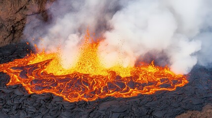 Erupting Volcano Spewing Lava and Smoke