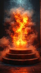 Fiery Inferno Stage Background with Circular Platform