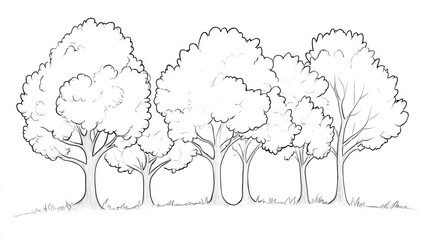 Naklejka premium Four Simple Line Drawing Trees in a Row