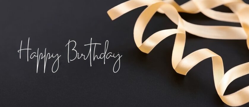 Elegant Happy Birthday Background with Beige Ribbon and Calligraphy