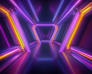 Fototapeta premium Neon Geometric Tunnel Abstract Light Design