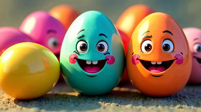 Colorful smiling easter eggs with happy faces celebrating joyful festivities, highlighting creativity and fun art for easter celebration concept