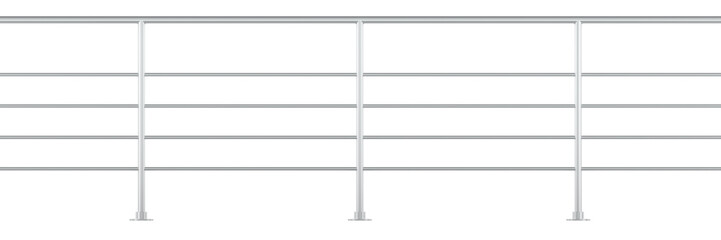 Metal fence with rails. Steel balcony with balustrades. 3D rendering isolated on transparent background