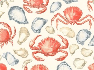Crabs, Oysters, and Scallops in Classic Seafood Decor Style