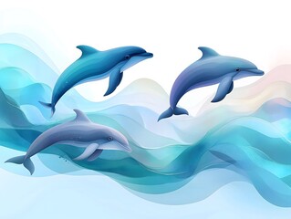 Fototapeta premium Gradient Pattern of Whales and Dolphins in Abstract Waves