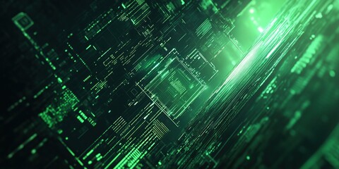 Obraz premium Abstract Digital Green Data Stream Visualization: Futuristic Technology Background