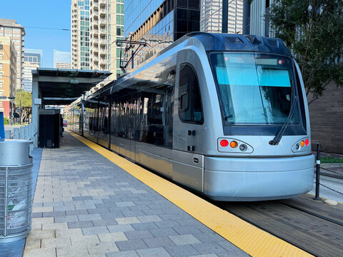 Houston Light Rail Train at a train station