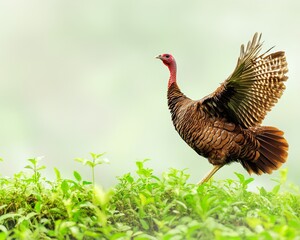 Fototapeta premium A wild turkey is strutting its feathers in the woods of Southwest Oklahoma