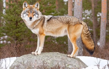 Fototapeta premium Eurasian wolf, commonly known as the gray or grey wolf, and also as the Timber wolf. Scientific name: Canis lupus lupus. Natural habitat: autumn forests