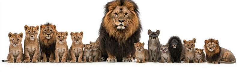 Fototapeta premium Various wild cats form a long row together