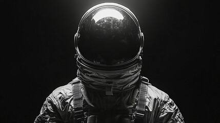 Mysterious astronaut silhouette against dark background