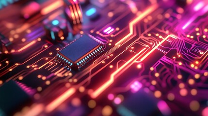 Obraz premium Illuminated Circuit Board Shows Central Processing Unit