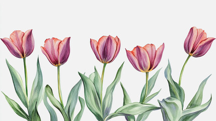 Fototapeta premium tulip, graphic design, rose, holiday, postcard, Elegant wedding invitation card background vector. Minimal hand painted watercolor botanical flowers texture template background. Design for wedding, vi