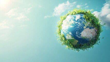Fototapeta premium Green Earth with Blue Skies 3D Rendering of Environmental Sustainability and Conservation