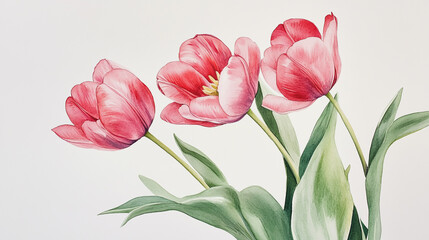 Fototapeta premium tulip, graphic design, rose, holiday, postcard, Elegant wedding invitation card background vector. Minimal hand painted watercolor botanical flowers texture template background. Design for wedding, vi