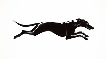 Minimalistic Black Silhouette of a Running Greyhound on a White Background Representing Speed and Elegance